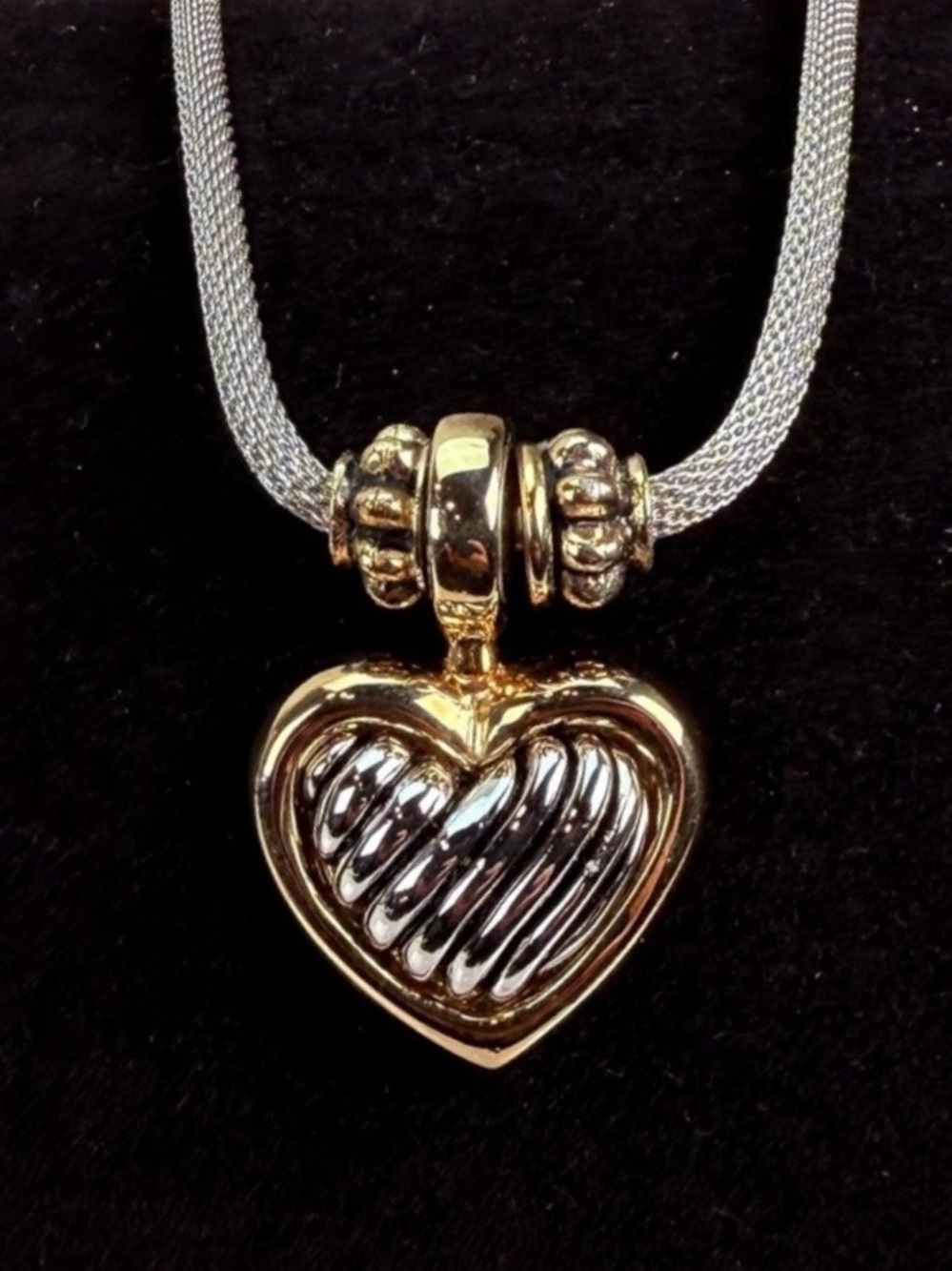 Goldtone and Silvertone Heart Pendant Stocko Snap Closure Necklace